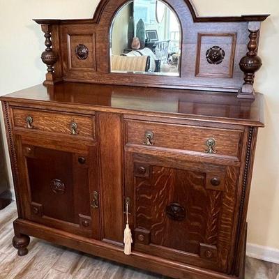 Gorgeous Antique Sideboard with Beveled Mirror * Key Included
