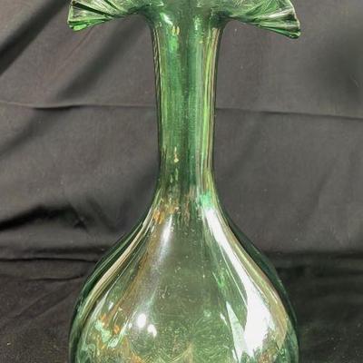 Tall Fluted Green Glass Vase
