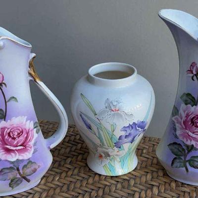 3 Vintage Vases* Ucagco Ceramics from Japan * Lided Otigari “ Iris Bouquet”
