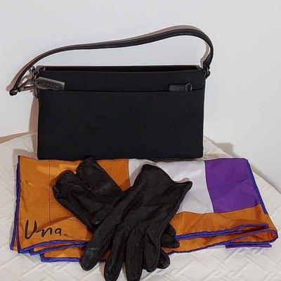 Coach Black Handbag * Vera Scarf * Black Leather Gloves (Sz: 7.5)
