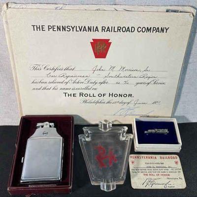 Pennsylvania Railroad Company Certificate * Art Deco Ashtray * Retirement Gift/Ronson Lighter Etc
