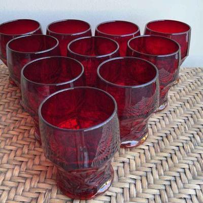 Gorgeous Mid Century Red Glassware 10 Glasses
