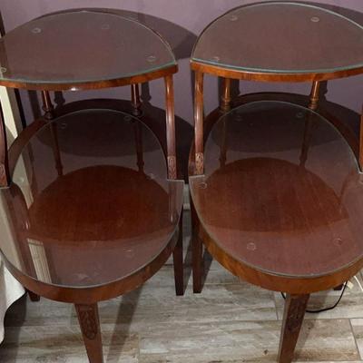 2 Matching Antique Side Tables with Custom Cut Glass
