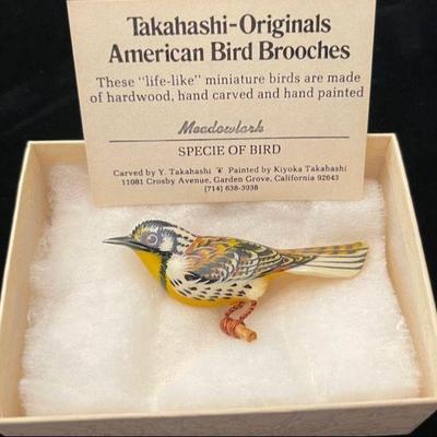 1982 Vintage Takahashi - Originals American Bird Brooches Pins * MEADOWLARK * Hand Painted
