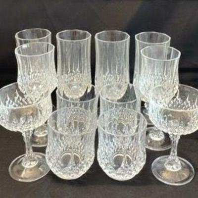 Cristal D’Arques Longchamp Crystal Wine * Tall Goblets * Tumblers * Coupe Glasses * 12 Pieces
