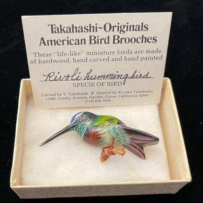 1982 Vintage Takahashi - Originals American Bird Brooches Pins * RIVOLI HUMMINGBIRD * Hand Painted
