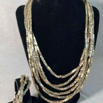 Chicos 6 Strand Gold Toned Beaded Necklace * Bracelet Set
