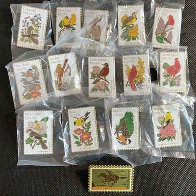The March Company State Bird Postage Stamp Pins * 14 * 1 Pony Express
