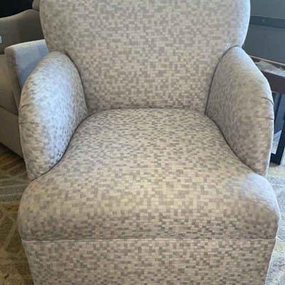 2 Matching Shades Of Gray Cube Design Swiveling Fabric Arm Chairs
