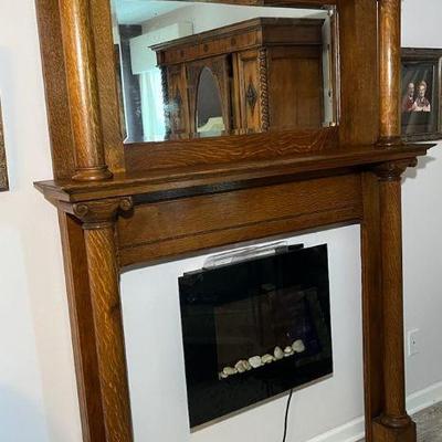 Antique Fireplace Mantle & Beveled Mirror
