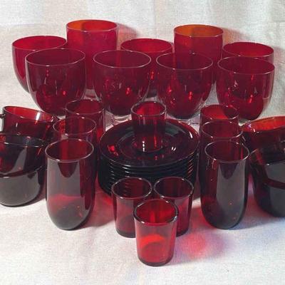 Red Glassware * Teacups * Saucers * Goblets * Glasses * Votives
