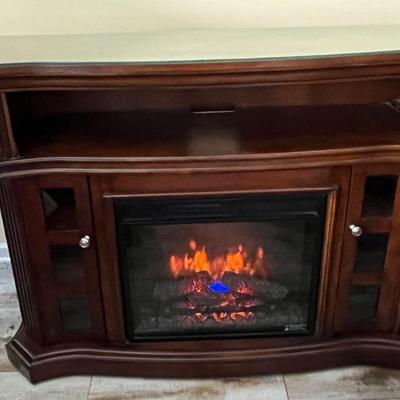 Modern Wood Console with Electric Fireplace with Remote

