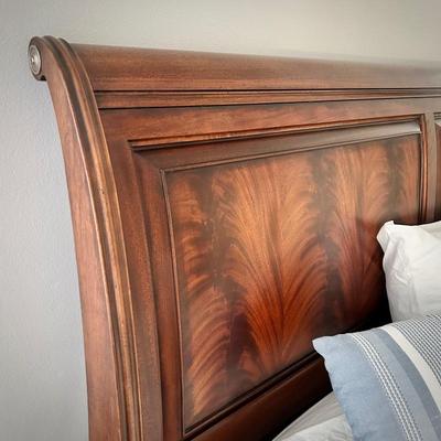 Ethan Allen British Colonial sleigh bed with brushed nickel accents (2 matching night stands with faux bamboo also available) 