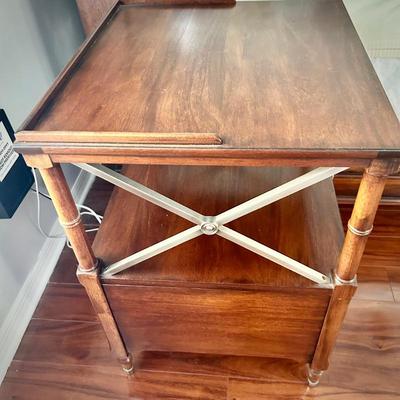 2 matching Ethan Allen British Colonial night stands with brushed nickel accent and faux bamboo - matches sleigh bed