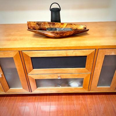 Entertainment center - light wood with brushed nickel pulls 