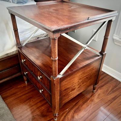 2 matching Ethan Allen British Colonial night stands with brushed nickel accent and faux bamboo - matches sleigh bed