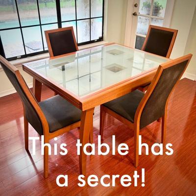 Scandinavian-style glass table & 4 chairs