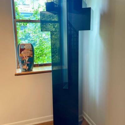 Original V.V. Rankine acrylic cross sculpture with hand-painted political cartoon vase
