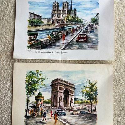 MMM015- (2) Paris La Tour Water Color Prints By Arno 