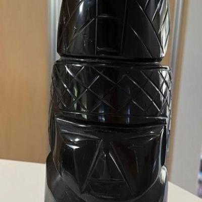 MMM171 Black Carved Polished Stone Mayan? Sculpture Statue 