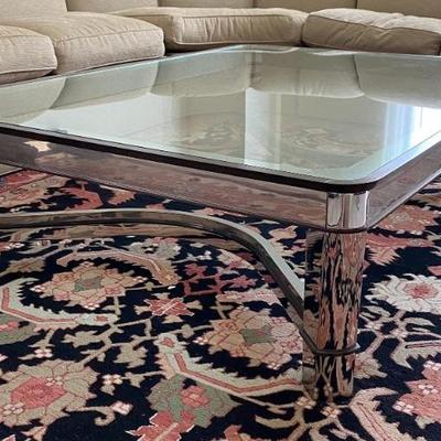 Contemporary Lorin Marsh "Andre" Polished Steel And Glass Cocktail Table
