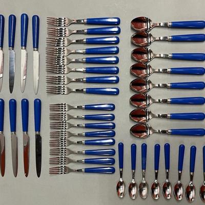 Blue Handled 40 Piece Partial Flatware Service
