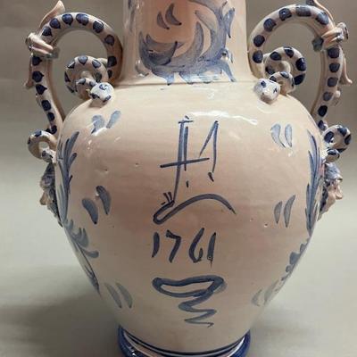 Italian Majolica Hand Painted Blue And White Savona Vase, Circa 1761

