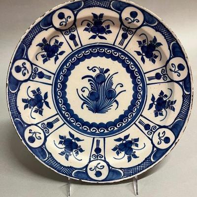 Delft Style Ceramic Blue And White Floral Decorated Plate

