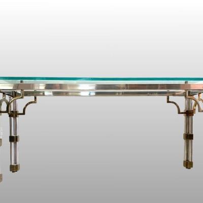 Contemporay Chrome And Brass Glass Top Console Table, Possibly John Vesey, C 1970s
