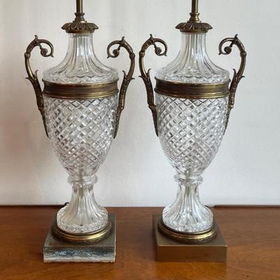 Pair Of French, Ormolu Mounted, Baccarat Style Crystal Lamps
