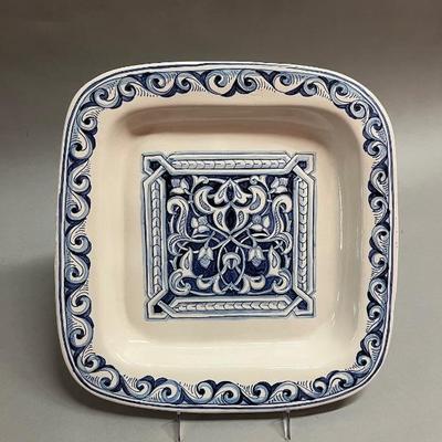 Portuguese Or Italian Hand Painted Blue And White Square Serving Platter
