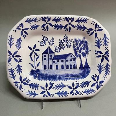 Italian Or Portuguese Hand Painted Blue And White Serving Platter

