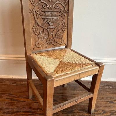 Victorian Style, Gothic Revival, Carved Back Childs Chair
