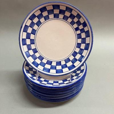 Italian Matched Set Of 8 Blue And White Plates Glazed Ceramic Plates (4 Designs)
