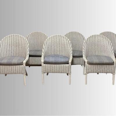Set Of Six White Wicker Dining Chairs
