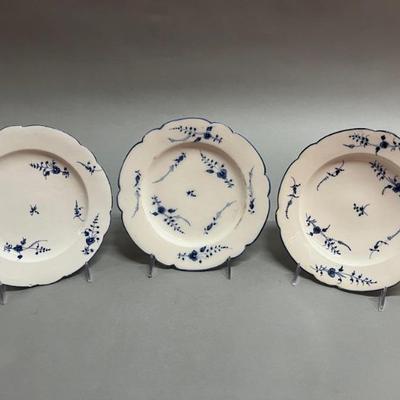 Three Chantilly Hand Painted Blue Sprig CeramicPlates
