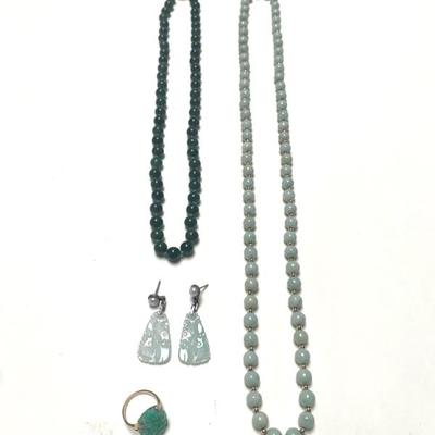 Jade jewelry. Necklace on right w/ 14k beads