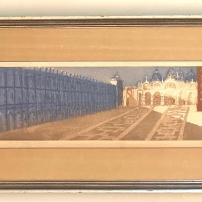Mario Micossi etching 15x32” w/ frame