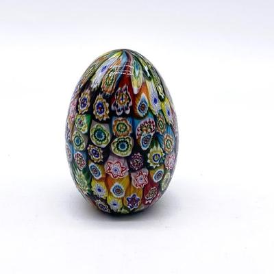 Murano satin glass Millefiori egg paperweight