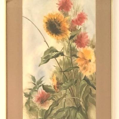 Antique watercolor still life by Ct. artist B.B. Wythe, 13x28” sight