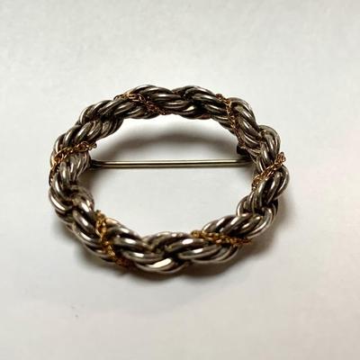 Tiffany sterling and 18k twisted rope circle brooch