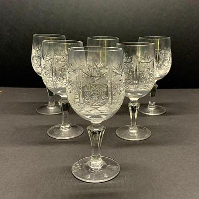 Set of 6 cut glass wines, unsigned.  Ht. 6 1/2 in.