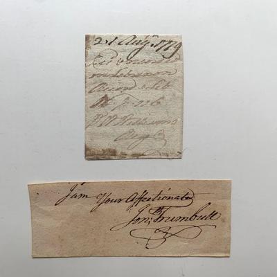 Signatures of Jonathon Trumbull and William Williams, both signers of The Declaration of Independence, w/ COA