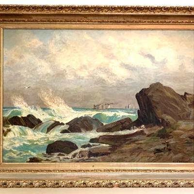Antique o/c seascape, signed E. Coons 14x20”