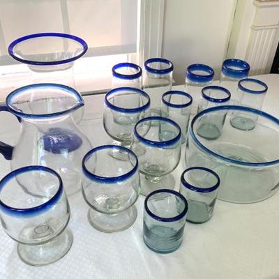 Mexican hand blown glass w/ cobalt rims