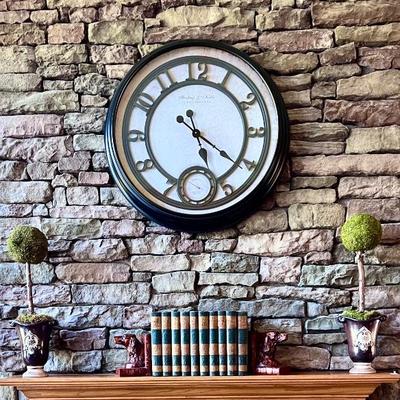 Wall Clock, Books and Topiaries