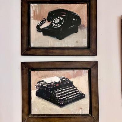 Typewriter and Telephone Metal Art 