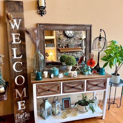 Farmhouse White Console Table and Decor