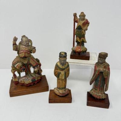 Set of 4 Antique Hand-Painted Chinese Folk Art Deity Figures	