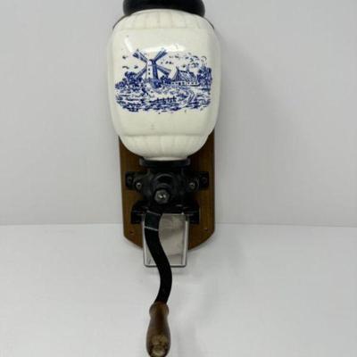 Wall Mounted Coffee Grinder w/ Windmill Scene	